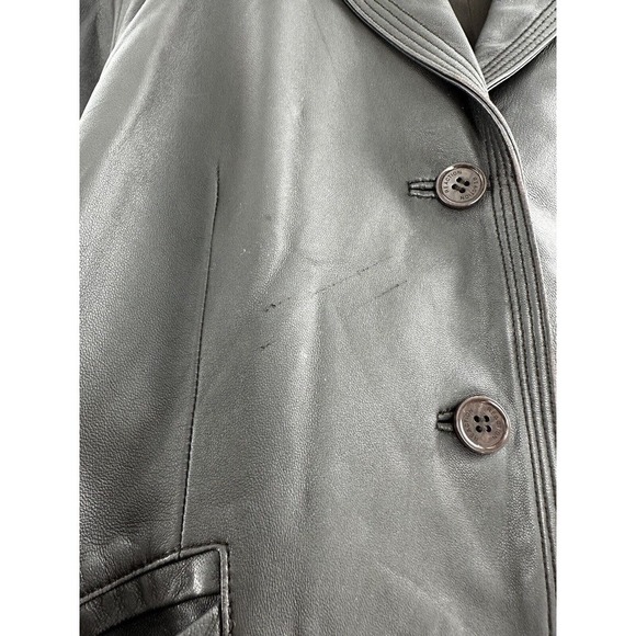 Kenneth Cole Leather Jacket Women’s Size Large Blazer Notched Moto Brown Button‍ - Picture 4 of 11